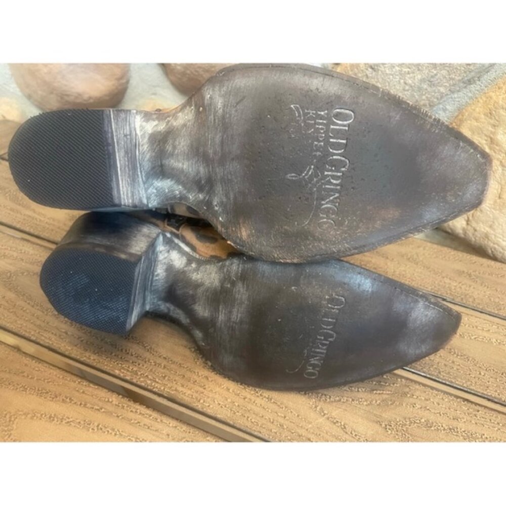 OLD GRINGO*Leopard Print suede & metal Stud Mid Ankle Side Zip boots snip toe 8 - Picture 12 of 13